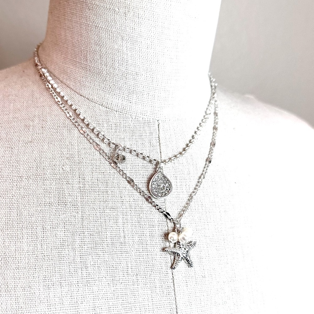 Elegant Silver Layered Necklace Set